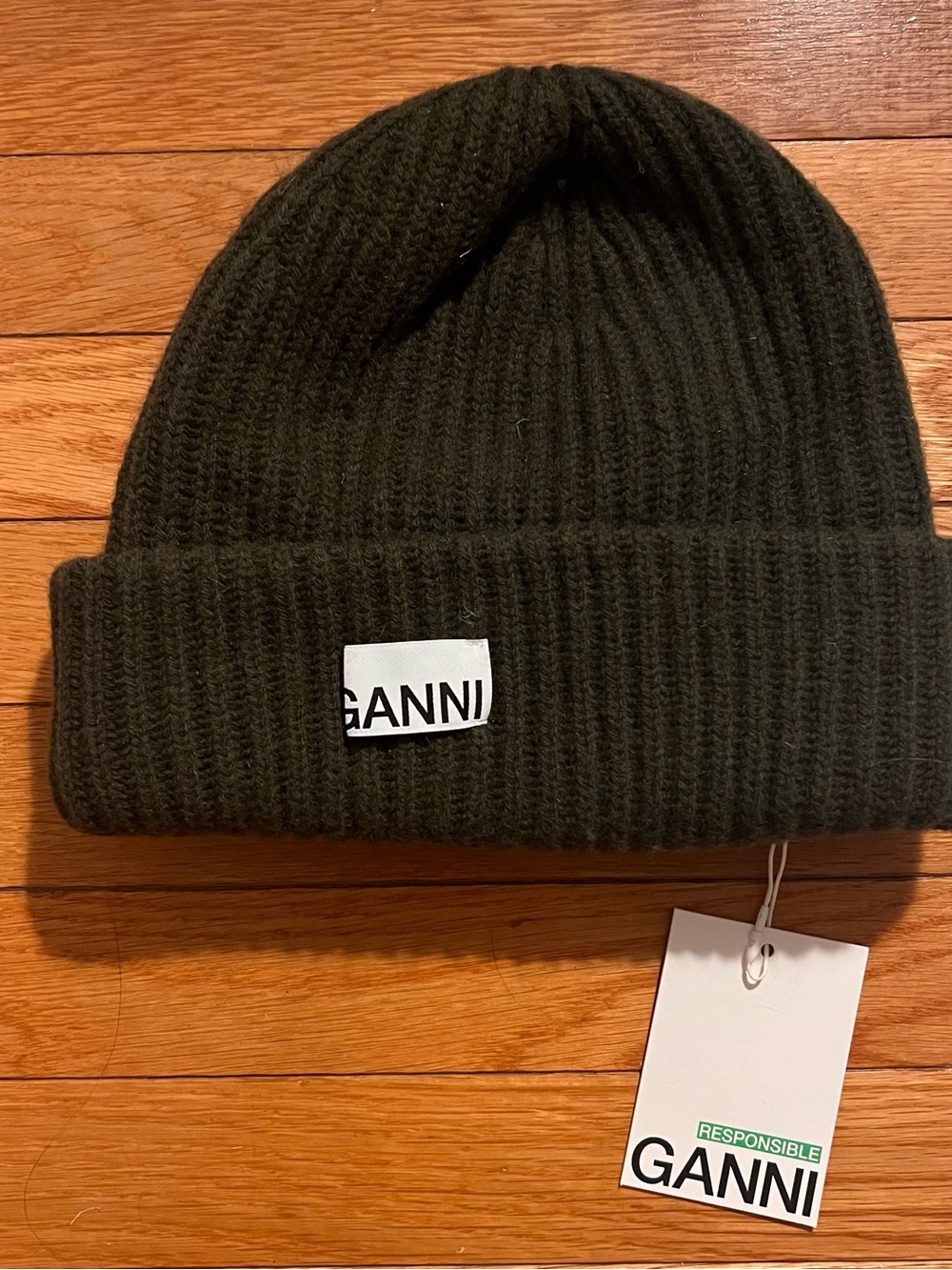 NWT GANNI Oversized Beanie in Rib Wool Knit